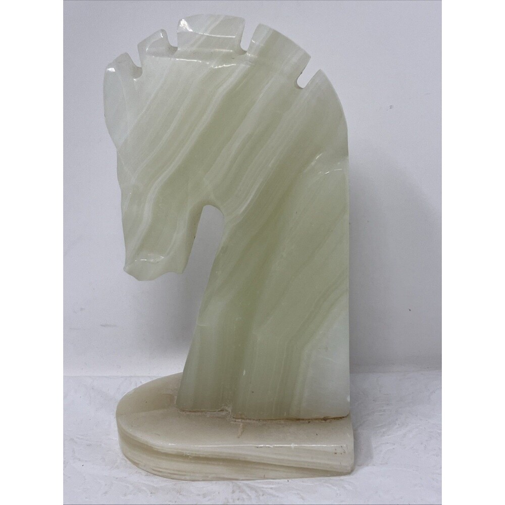 Single Horse Head Bookend White Onyx Marble Stone Trojan 5.25” Equestrian VTG